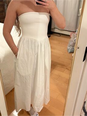 Altar'd State Strapless White Midi Dress with Pockets